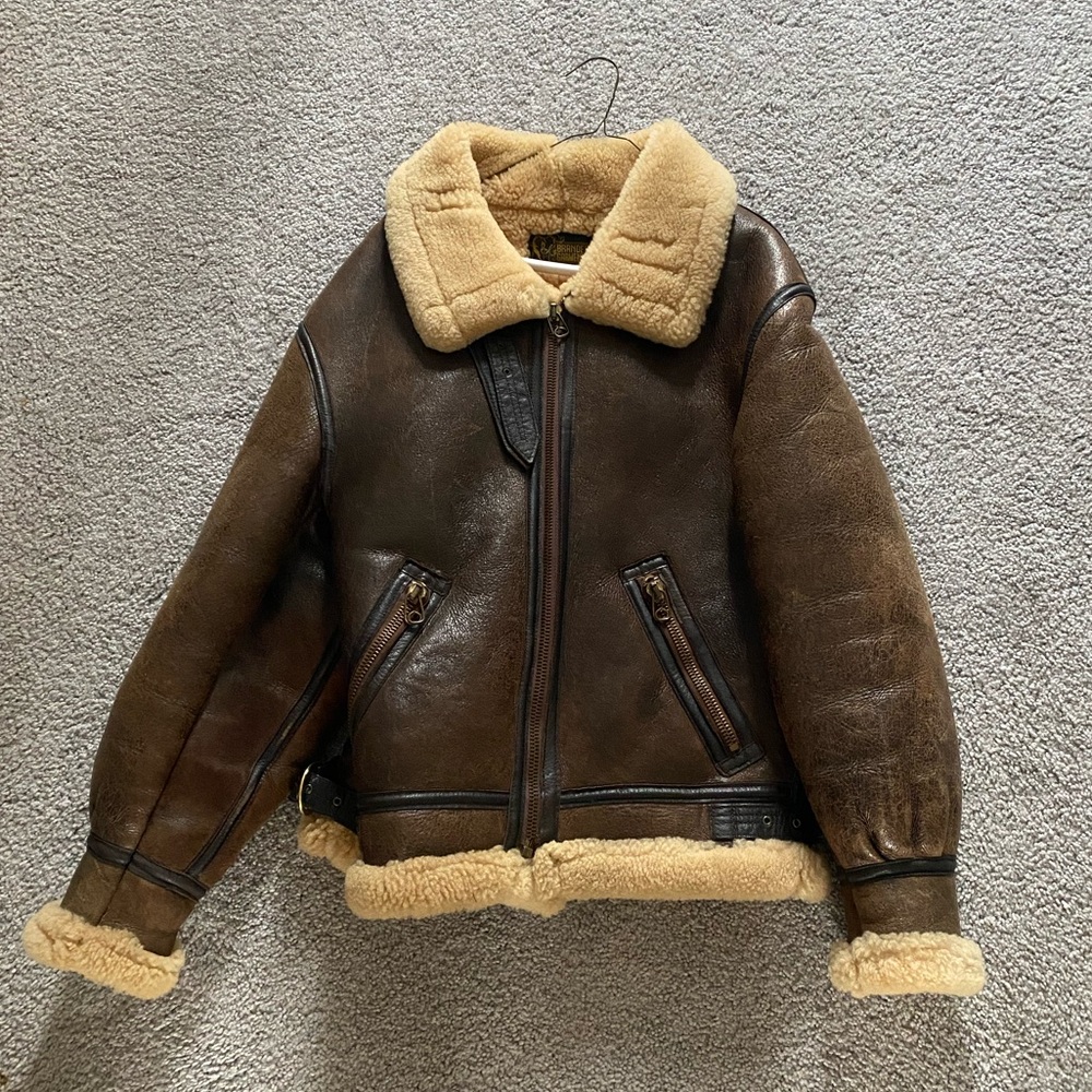 Vintage Shearling Lined Leather Flight Bomber Jacket